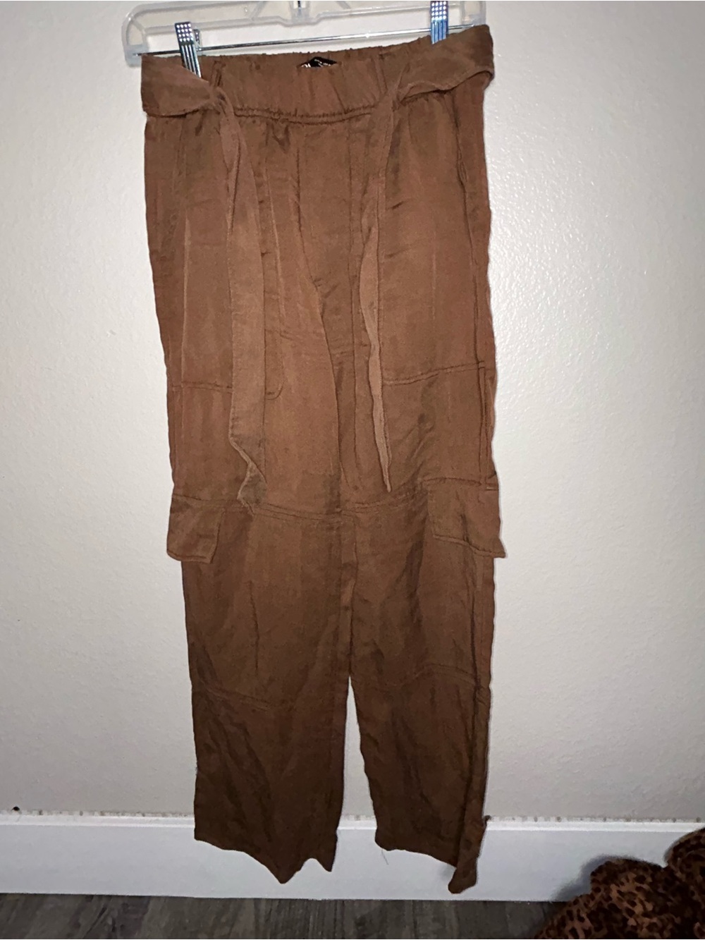 Zara Men's Brown Cargo Linen-Blend Drawstring Pants